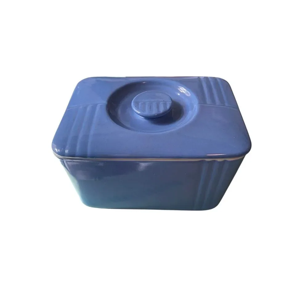 Hall Westinghouse Vintage Refrigerator Dish Delphinium Blue W/Lid 6x4x4